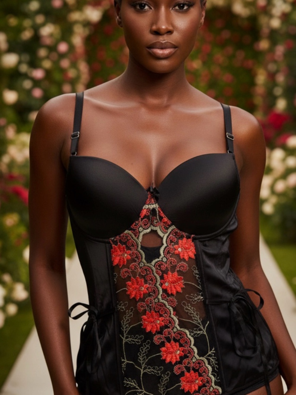 Whimsigoth | Black Floral Lace Corset | size Small